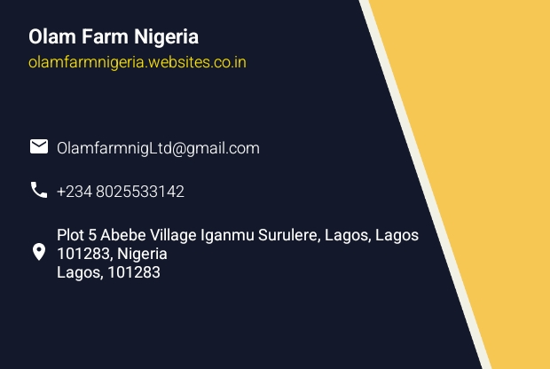 https://olamfarmnigeria.com    📥 OlamfarmnigLtd@gmail.com     ☎️+2348025533142    Plot 5 Abebe Village Iganmu Surulere, Lagos, Lagos 101283, Nigeria  