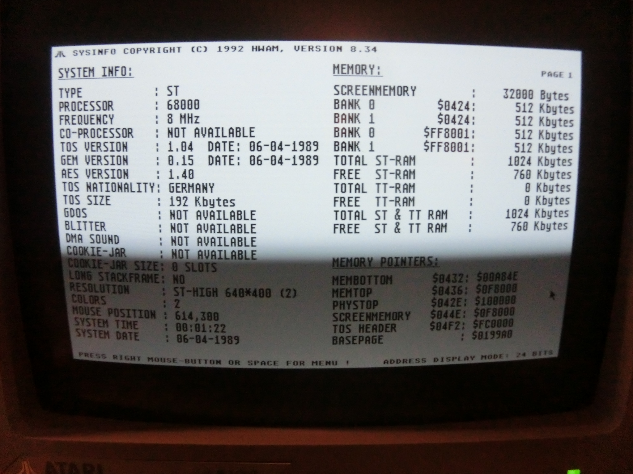 SYSINFO Info-Screen