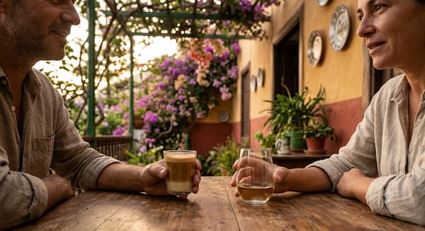 Entspannen bei einem Cortado nach einer Wanderung auf Teneirffa