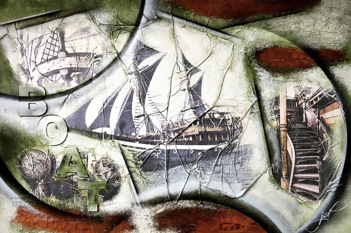 80 x 120 cm / sailboat / Canvas and Mixmedia