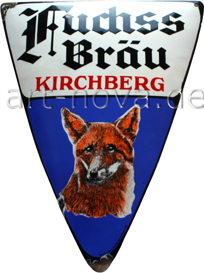 Uraltes Emailschild der Brauerei Fuchs Bräu um 1930 im sehr schönen Hochglanz