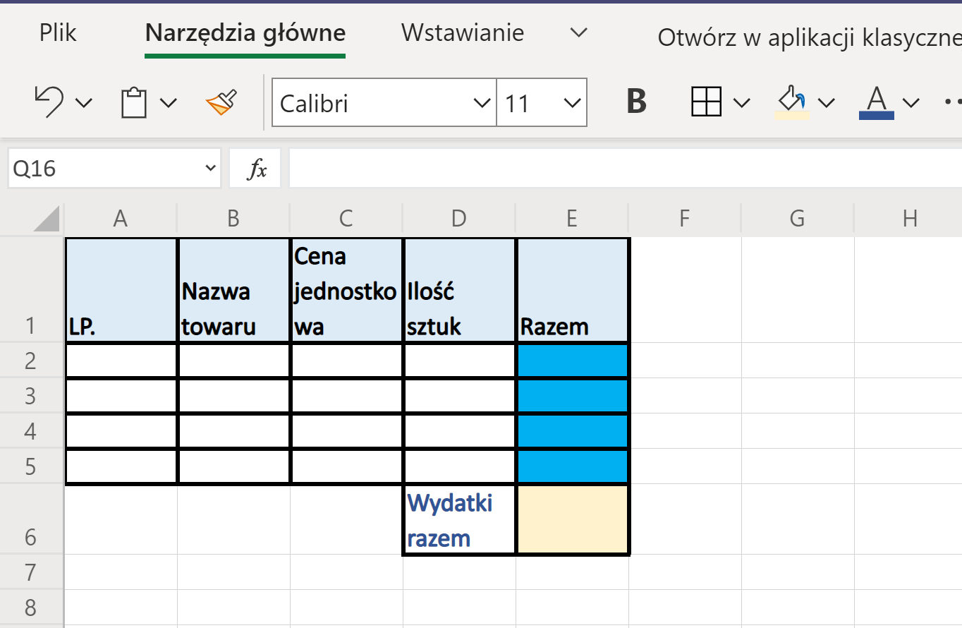 T: Projektowanie tabeli i stosowanie funkcji arkusza kalkulacyjnego