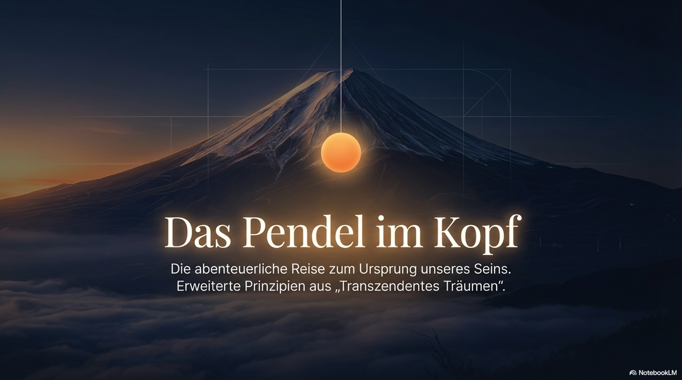 Titelbild mit Bergsilhouette und leuchtender Kugel vor dunklem Himmel; Einführung in das Pendel im Kopf als erweitertes Prinzip des transzendenten Träumens.