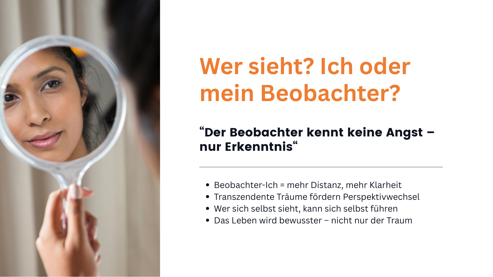 Textfolie über das Beobachter-Ich als Quelle von Distanz, Klarheit und innerer Führung in Traum und Alltag.