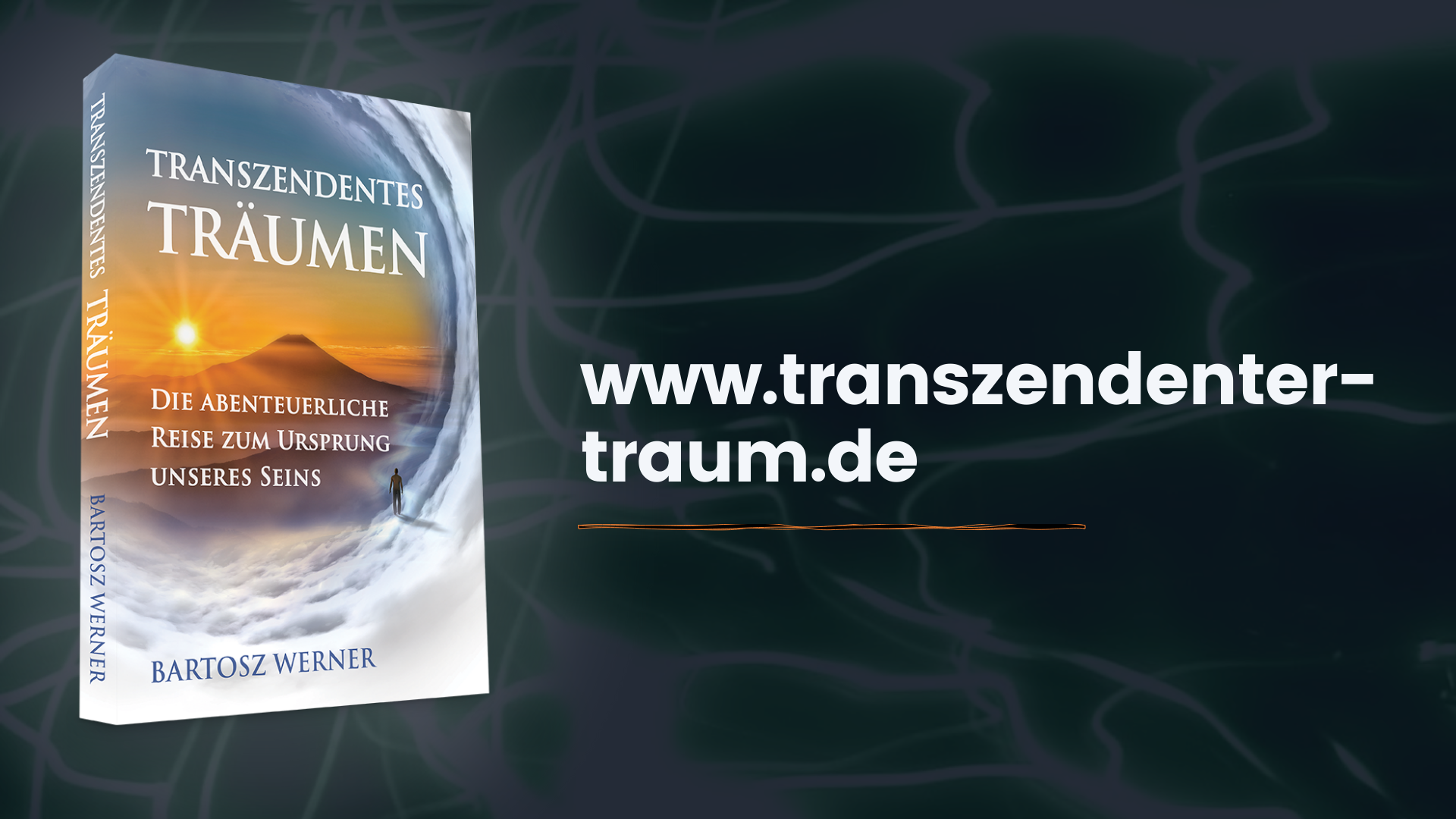 Schlichte Abschlussfolie mit der Webadresse von Transzendentes Träumen als Verweis auf weitere Informationen und Begleitung.