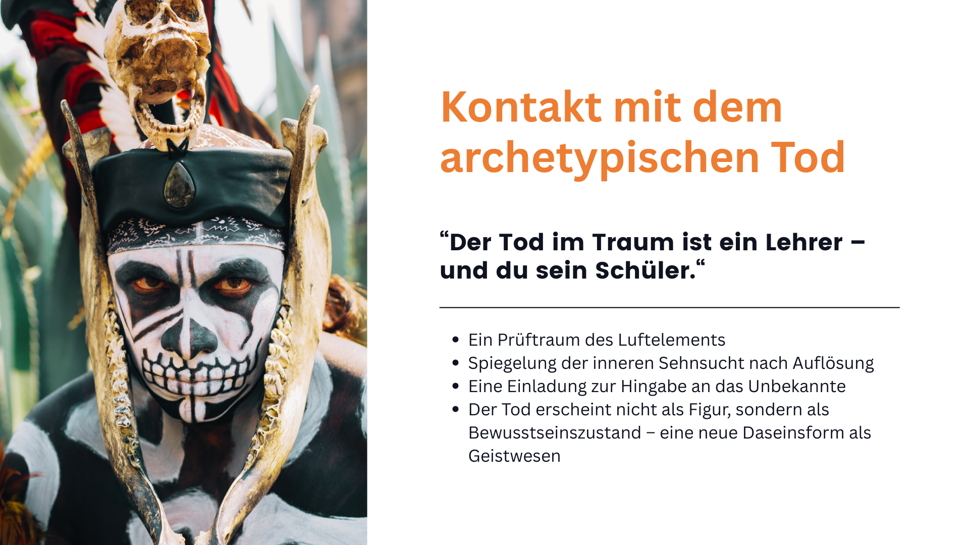 Textfolie über den Tod als Lehrer, als Bewusstseinszustand und als Einladung zur Hingabe an das Unbekannte.