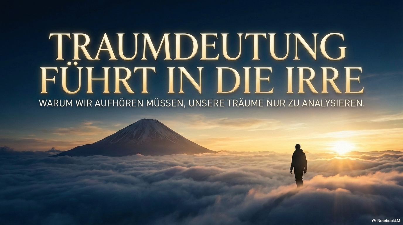Titelbild mit Berg, Sonnenaufgang und einzelner Figur über den Wolken; die Folie kündigt an, dass bloße Traumdeutung nicht ausreicht und Träume nicht nur analysiert, sondern erlebt werden sollten.