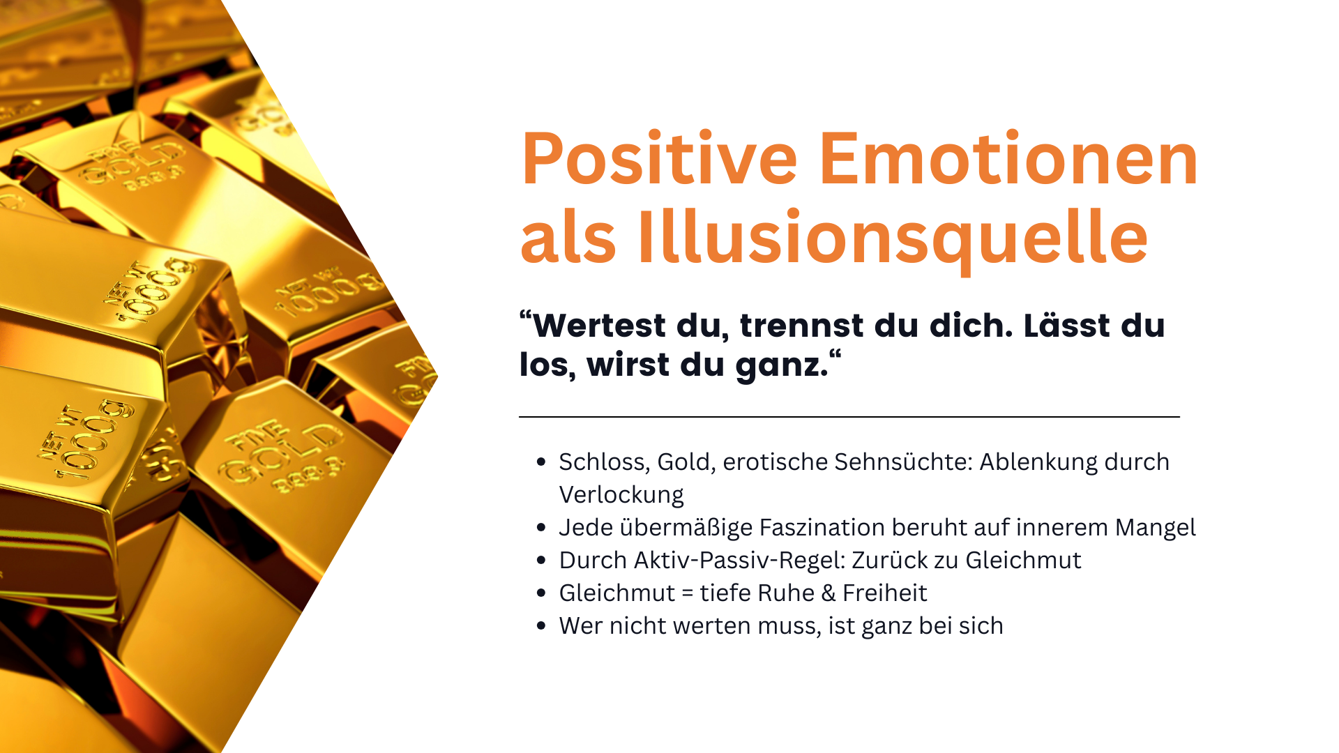 Textfolie über Verlockung, Gold, Erotik und Schloss-Symbolik; beschreibt auch positive Faszination als Illusion, die Gleichmut und Loslassen erfordert.