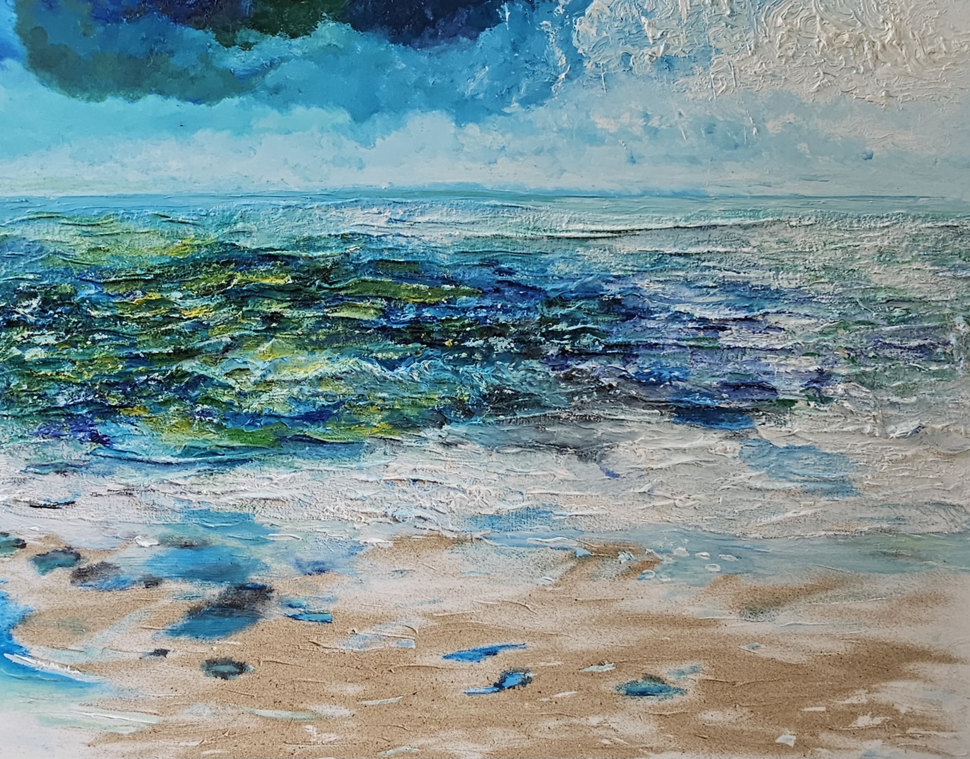 4. zee en strand, olieverf en gips, 100-80 cm