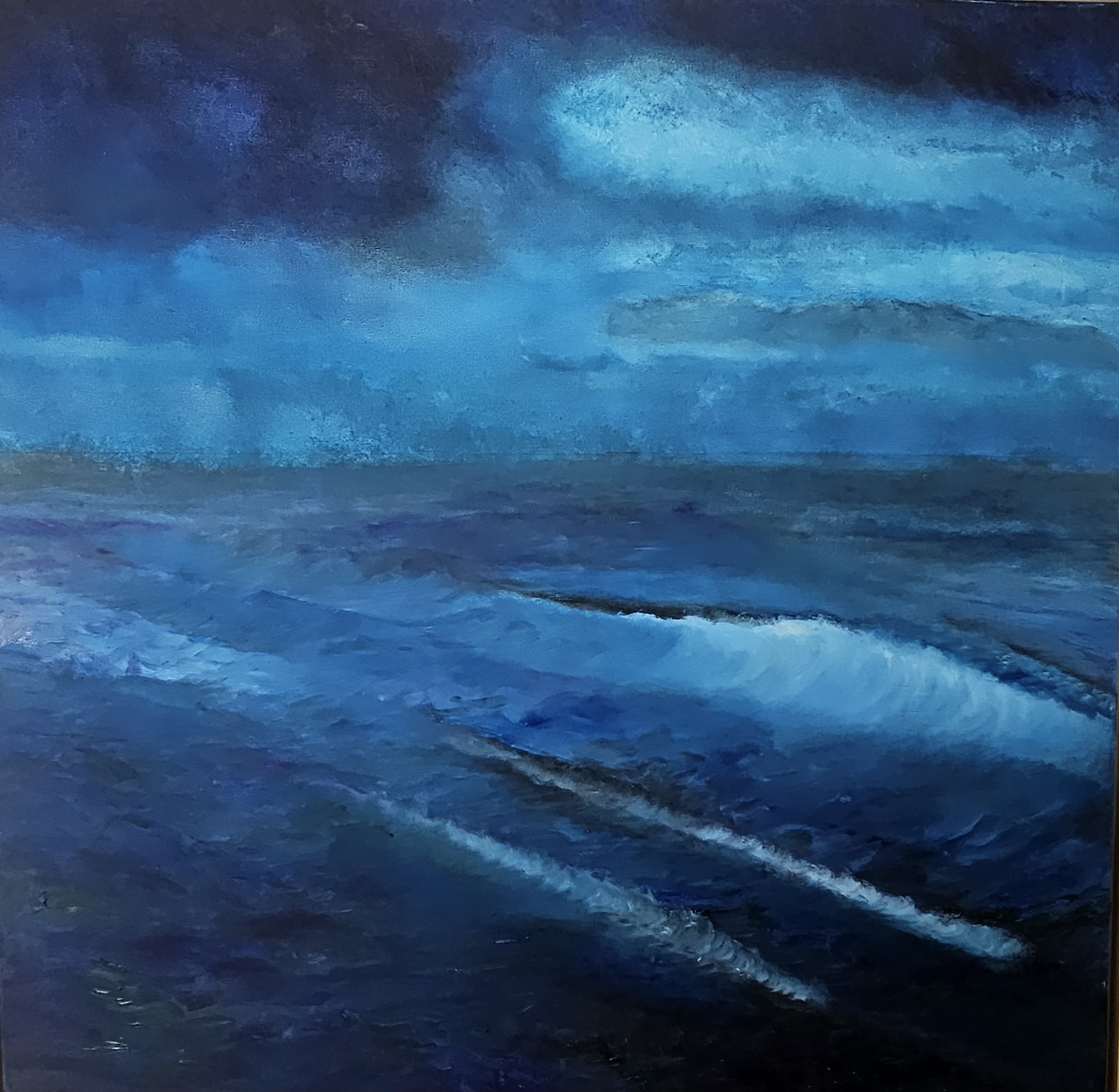 24, dreigende zee, olieverf, 2023, 70-70 cm
