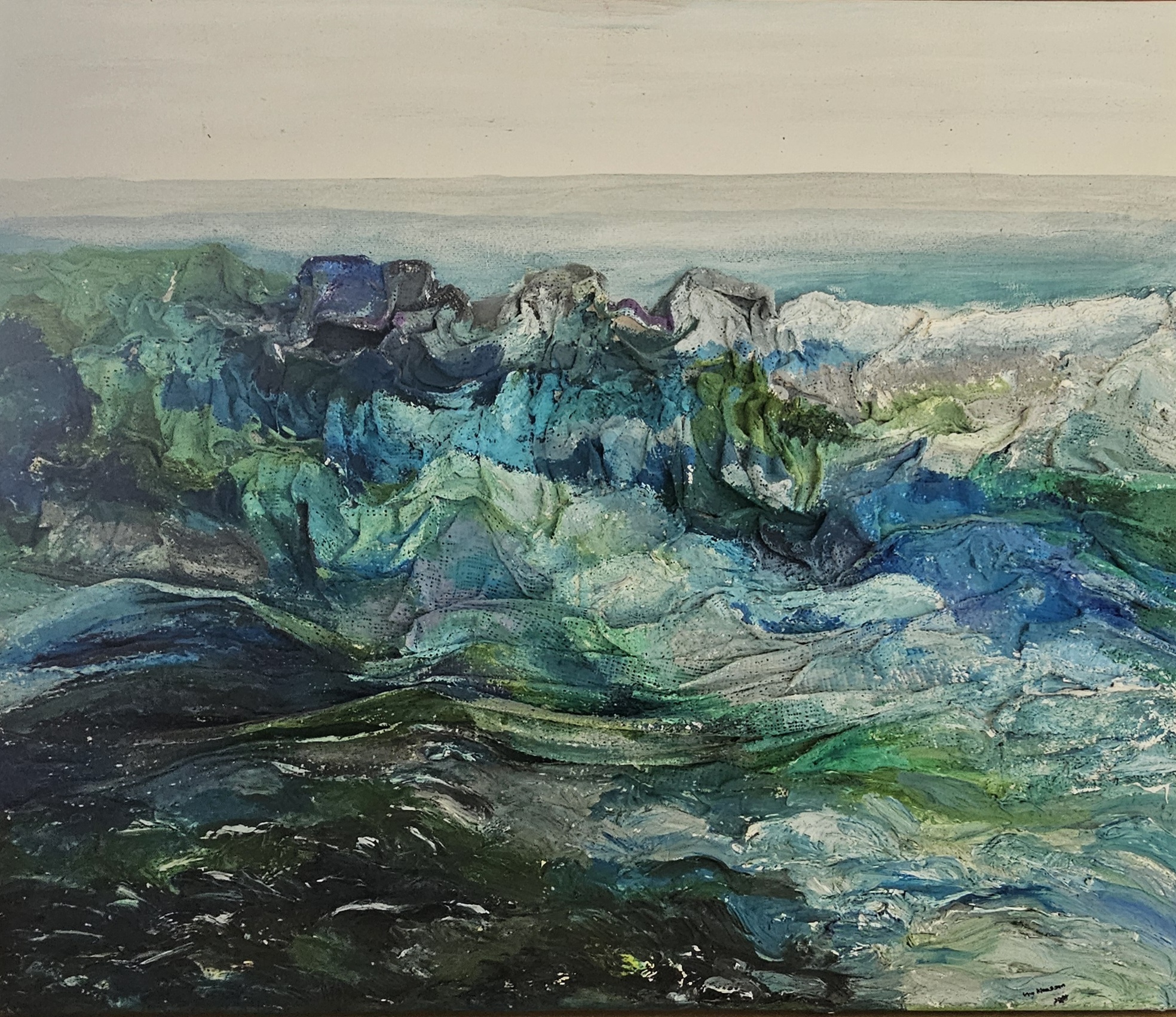6. driedimensionale zee 1, olieverf en gipsverband, 2021, 60-50 cm