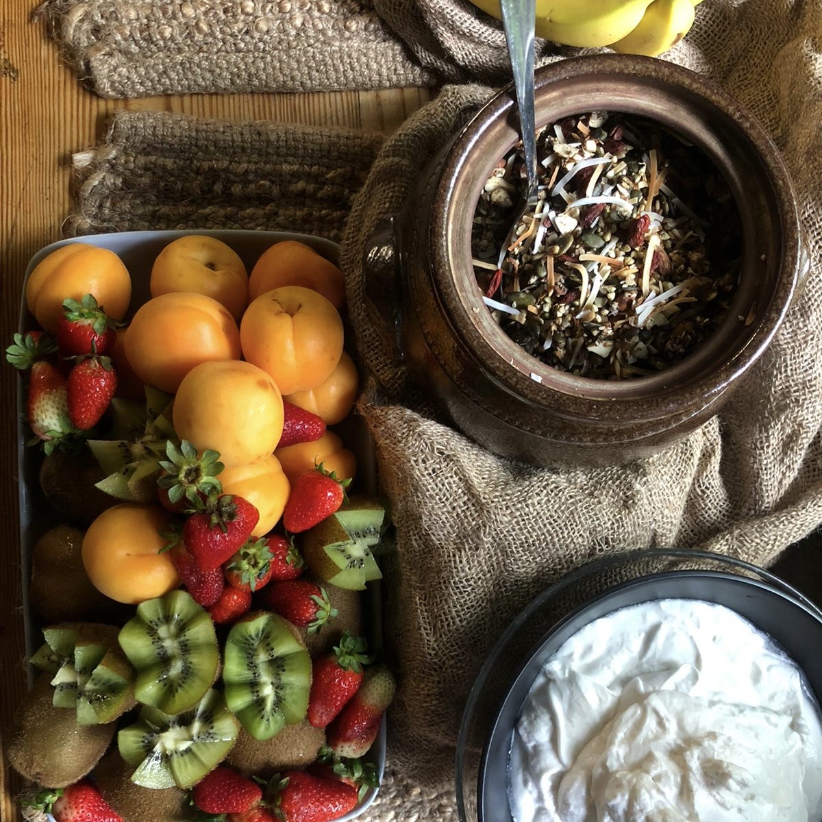 Mixed Seasonal Fruit, Home Made Muesli (GF) & Yoghurt