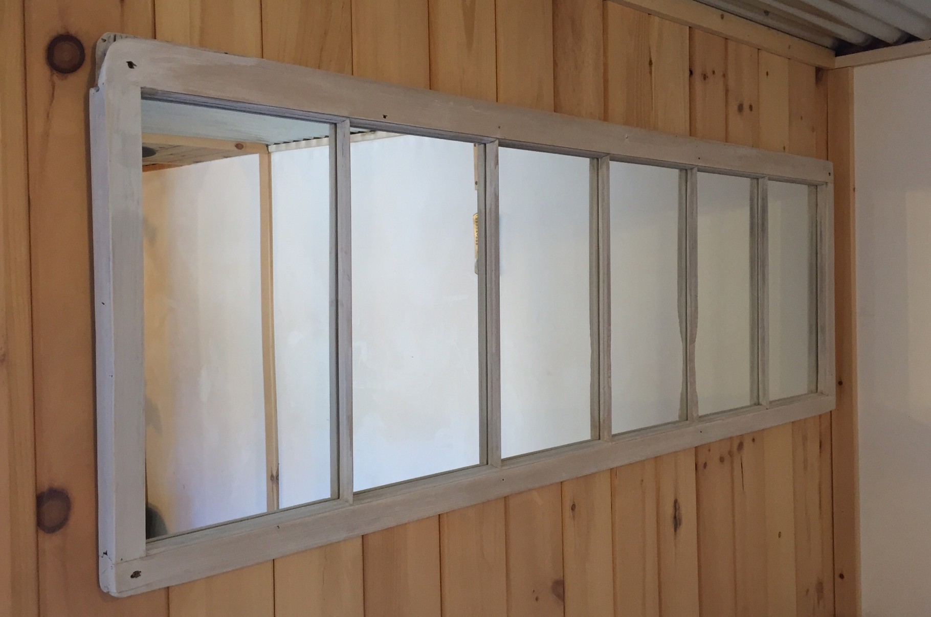 White Washed Reclaimed Barn Window Mirror