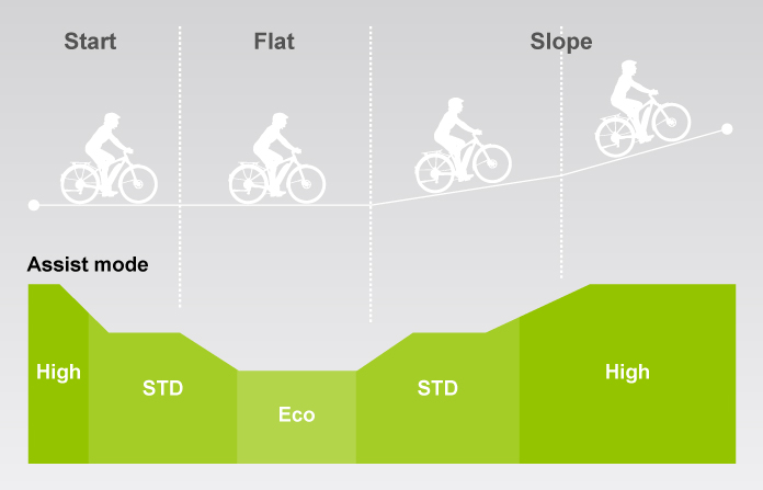 Die Unterstützungsstufen des Yamaha PW-TE e-Bike Antriebs