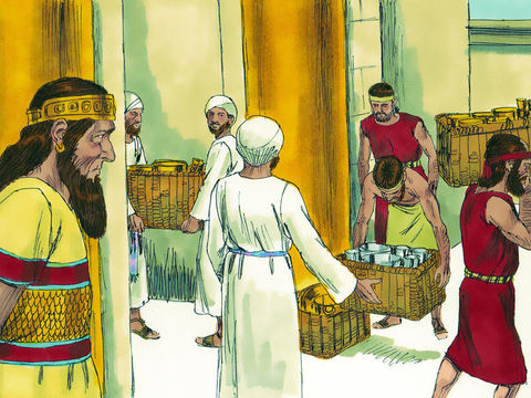 Cyrus demande que partout où s’est installé le peuple de Jéhovah, les habitants de l’endroit lui donnent de l’argent, de l’or, du matériel, du bétail avec des offrandes volontaires pour la maison de Dieu à Jérusalem.