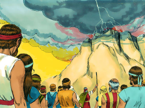 Dans le désert les Israélites effrayés sont témoins de la présence de Dieu sur le mont Sinaï. C’est là que Moïse reçoit la Loi qui va désormais règlementer leur vie. Moïse dit au peuple: c'est pour que vous ayez la crainte de Dieu devant les yeux.
