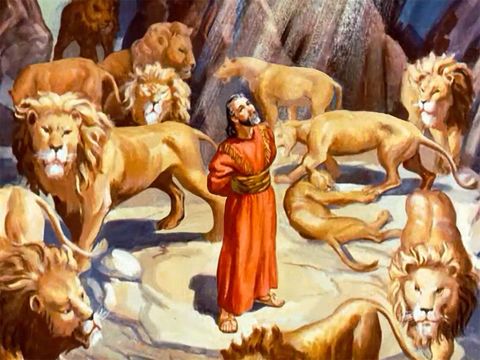 Un ange de Jéhovah a fermé la gueule des lions. Daniel est sauvé dans la fosse aux lions. 