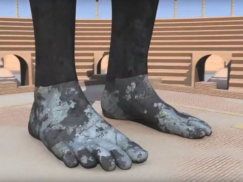 Les alliances internationales du temps de la fin sont aussi inefficaces que l'association du fer mêlé à l'argile. Les 10 orteils de la statue correspondent aux 10 cornes de la bête terrible aux dents de fer dans la vision de Daniel,