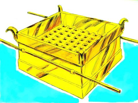 L'autel construit par Moïse pour les sacrifices propitiatoires des animaux, en bois d'acacia recouvert de bronze