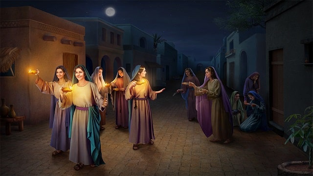 Les lampes ardentes nous rappellent les lampes des 10 jeunes filles de la parabole de Jésus. La moitié d’entre elles n’avaient pas prévu d’huile, l'esprit saint, pour alimenter leur lampe et n’ont pas pu rejoindre l’époux. 