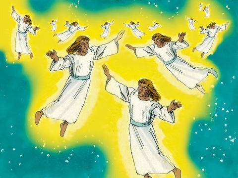 A la naissance de Jésus à Béthléem, les anges exultent de joie. Des multitudes d’anges chantaient des louanges à Dieu.