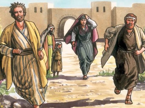 Pierre et Jean sont les premiers apôtres à courir vers le tombeau de Jésus après que Marie de Magdala les a avertis de la sa résurrection.