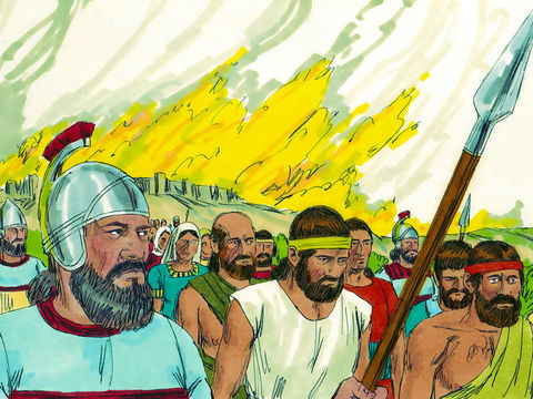 En 587 av J-C, Nébuzaradan, le chef des gardes emmène en exil à Babylone le reste de la population et ne laisse qu’une partie des pauvres du pays comme vignerons et agriculteurs.