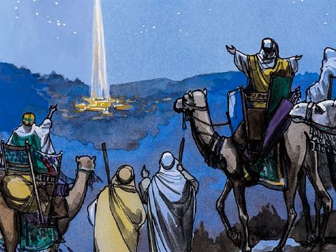 Guidés par l’étoile, les mages trouvent Jésus et se prosternent et l’adorent. Ils lui offrent des présents de grande valeur : de l’or, de l’encens et de la myrrhe. 