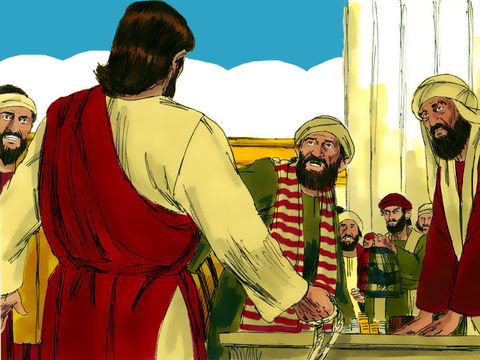 La Pâque juive était proche et Jésus monta à Jérusalem. Il trouva les vendeurs de bœufs, de brebis et de pigeons ainsi que les changeurs de monnaie installés dans le temple. Alors il fit un fouet avec des cordes et les chassa tous du temple.