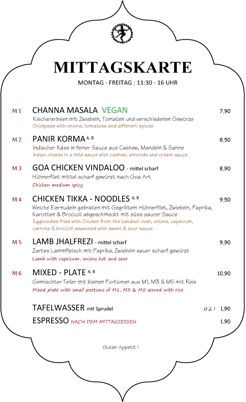 Business Lunch Mittagskarte Aapka Indian Restaurant Berlin Alexanderplatz