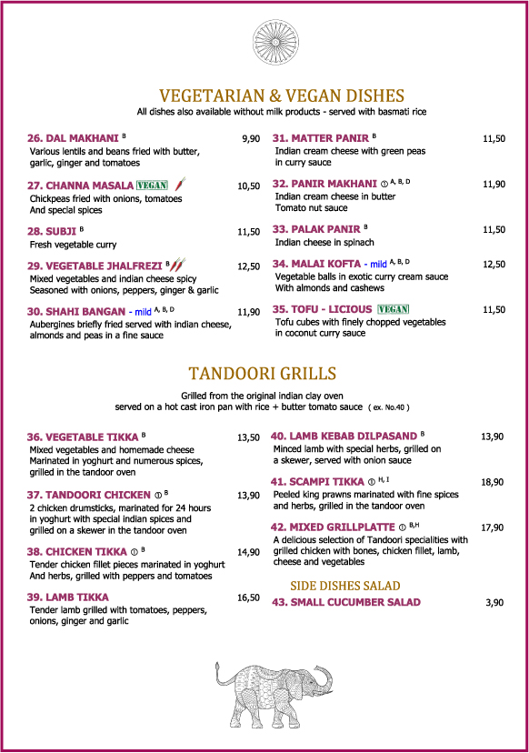 Vegan Vegetarian and Tandoor dishes