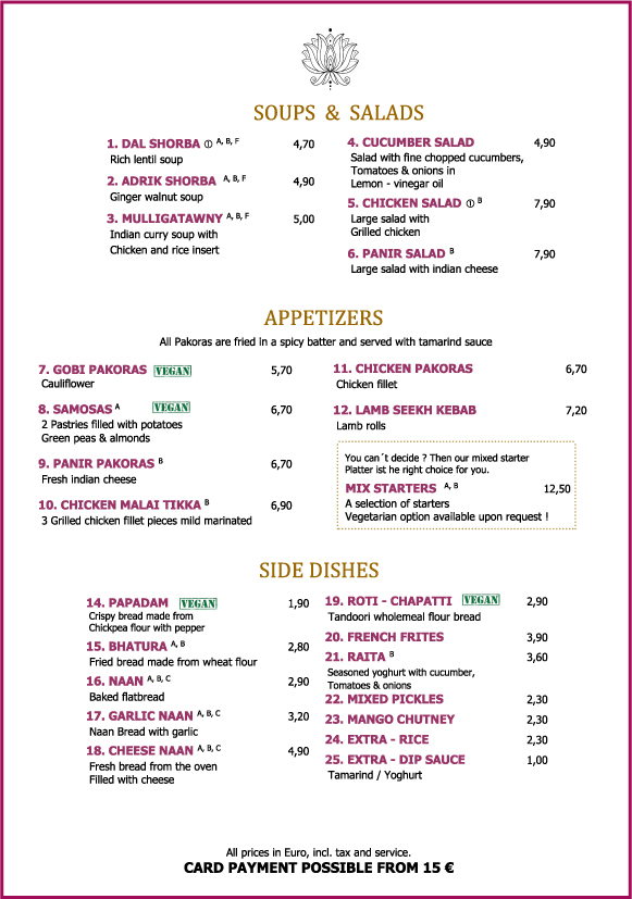 Soups, Appetizers, side dishes bhaturan naan
