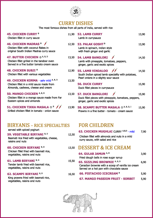 Curry Biryanis and dessert