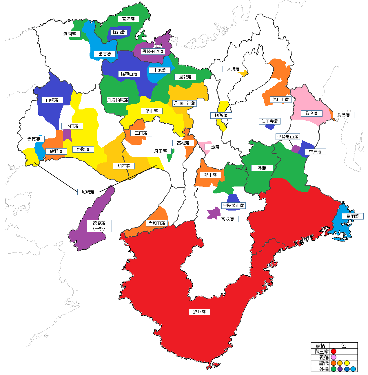 近畿地方の大名配置図（1630年）