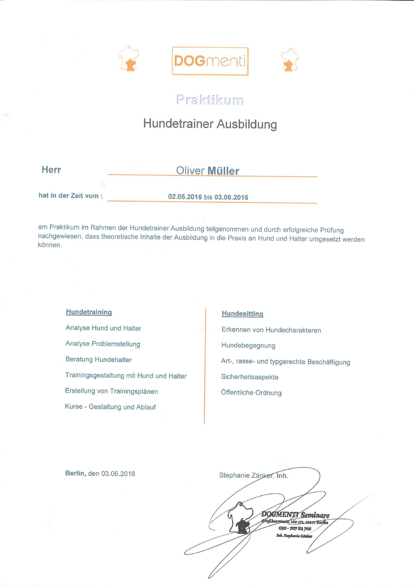 Hundetrainerausbildung Praxis