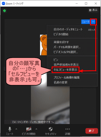 video_display03:セルフビュー画像から非表示にする