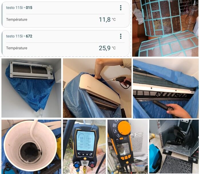 Pose de bâche de protection pour lavage unité intérieure de climatisation