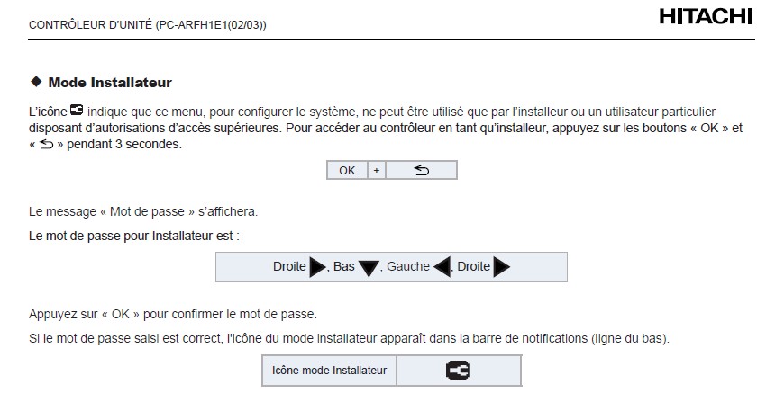 Passage en mode installateur CONTRÔLEUR D’UNITÉ (PC-ARFH1E1(02/03)
