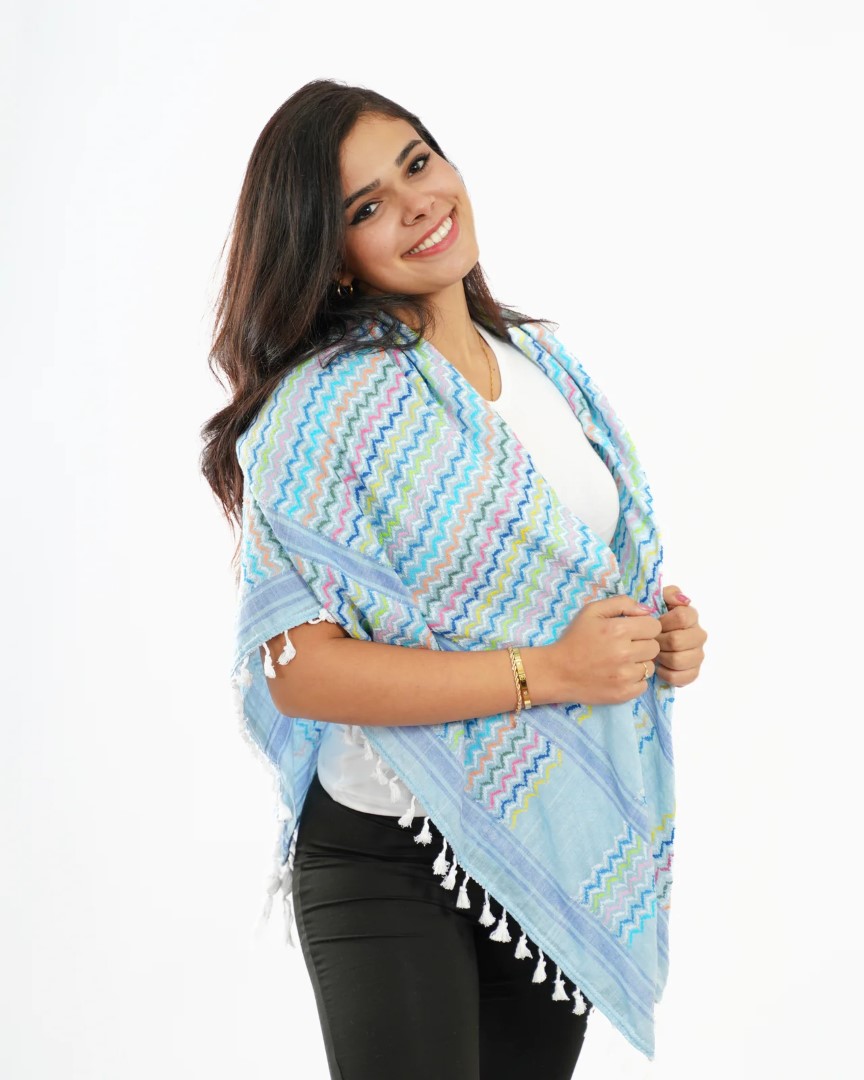 Close-up of Akka Kufiya pattern – traditional Palestinian kufiya, handmade in Palestine