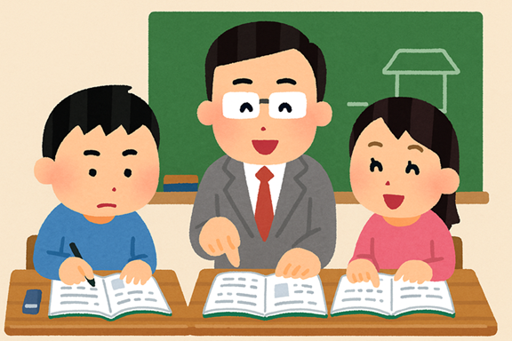 先生と塾生たちとの授業の様子のイラスト