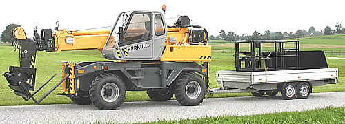 Mobil- Teleskopkran mit Hebebühne, Gabel, Seilwinde