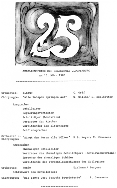 Programm der Jubiläumsfeier vom  15. März 1983