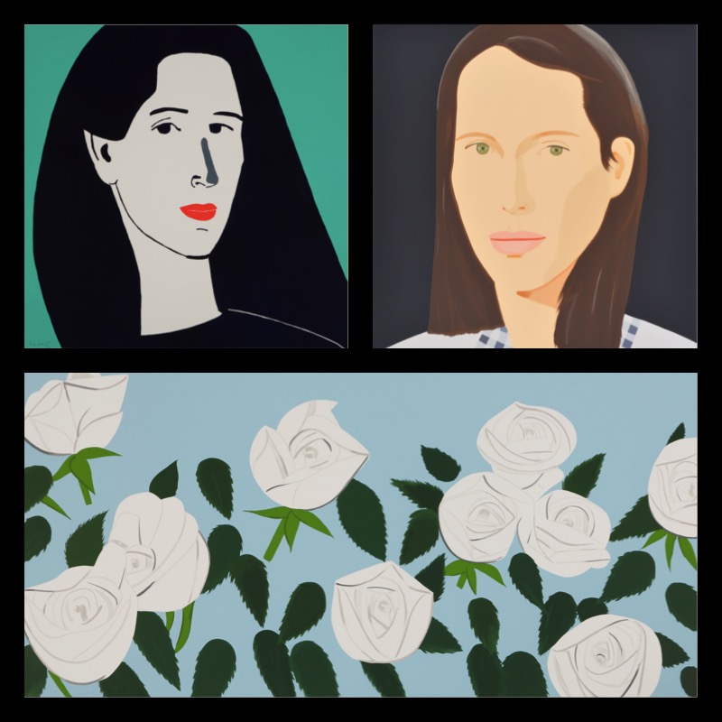 „Diana“, Linocut, 2014, 92 x 95 cm, „Christy” Silkscreen, 2013, 152.3 x 126.9 cm, „White Roses” Silkscreen, 2014, 108.0 x 217.0 cm, alle Bilder signiert und nummeriert © bildrecht, 2017