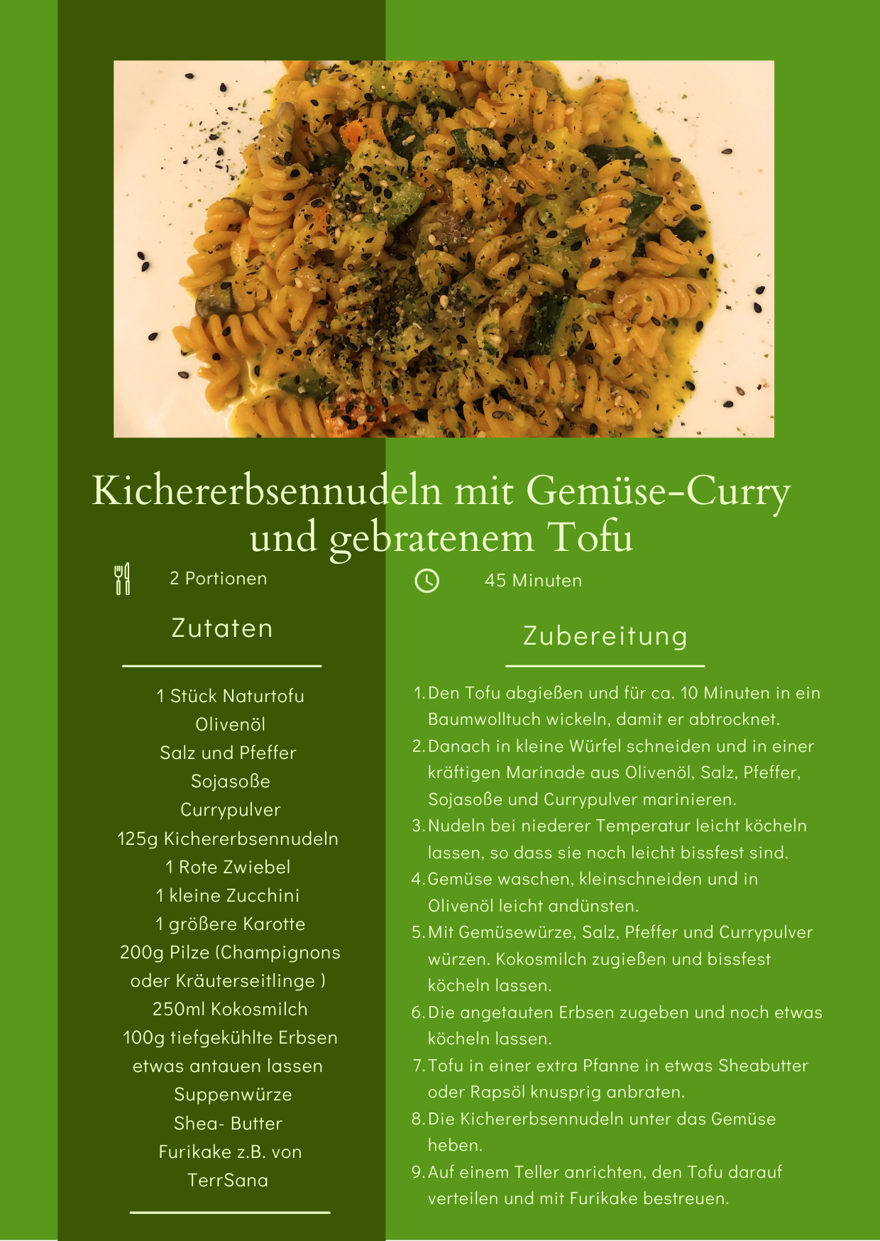 Kichererbsennudeln mit Gemüse-Curry und gebratenem Tofu - myoreflextherapie