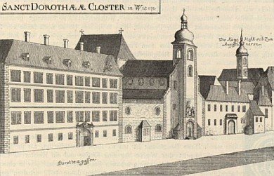Stift St. Dorothea in Wien – Kupferstich von Georg Matthäus Vischer 1672