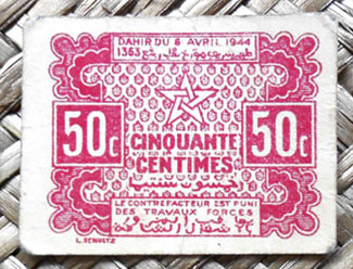 Empire Cherifien Protectorado francés 0.50 francos 1944 (40x35mm) pk.41 anverso