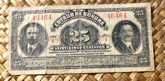 Mejico Estado de Sonora 25 centavos 1915 anverso