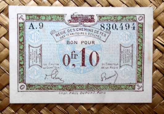 Francia 0.10 francos 1923 -Régie des Chemins de Fer des Territoires Occupés- anverso