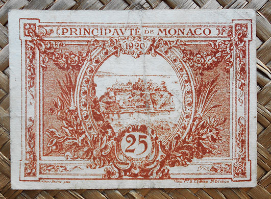 Mónaco, 25 céntimos 1920 (70x50mm) pk.1a reverso
