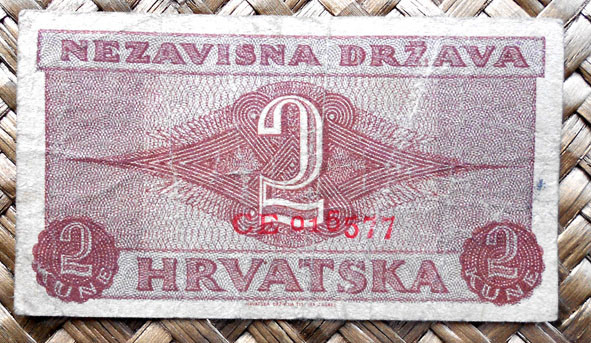 Croacia 2 kunas 1942 (78x43mm) reverso
